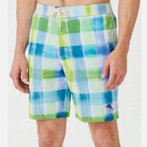 Tommy Bahama Mens Blue Green Plaid Pockets Swim Trunks Plus Sz 3XL Big New